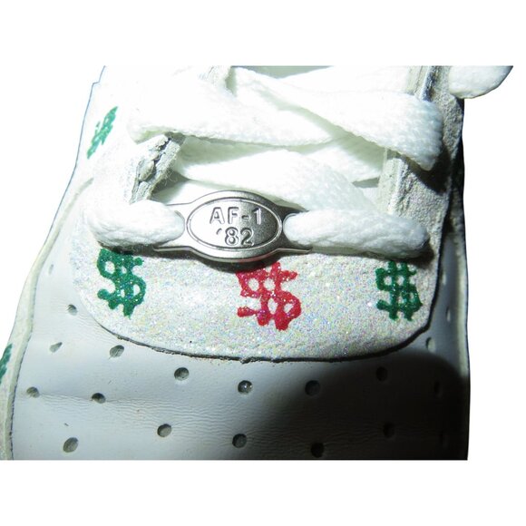 Nike Air Force 1 White Leather Custom Dollar Signs Glow Sparkly sneakers sz 11 - Picture 3 of 15